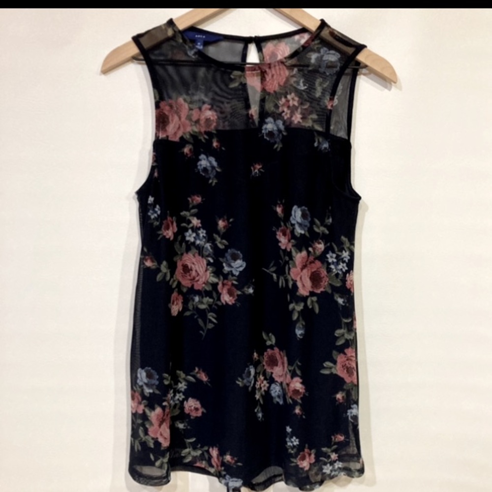 Apt. 9 Dark Blue Multi Floral Roses Sleeveless Tunic Top Women’s Sz M